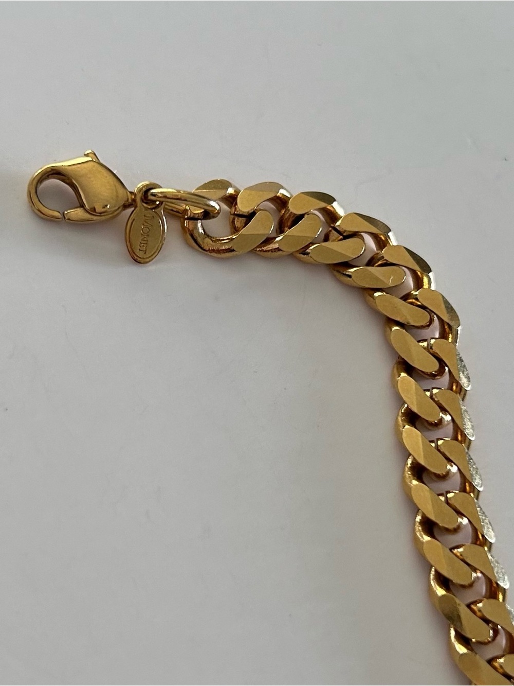 Vintage MONET Heavy Gold Tone Flat Cuban Link Chain Necklace - 29" Signed